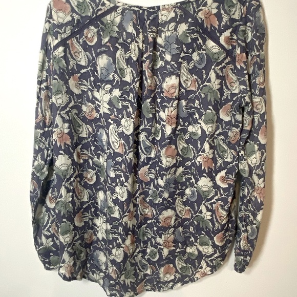 Lucky Brand Blue Fall Floral Shirt Blouse Boho Peasant Women's Size Small - Picture 7 of 13